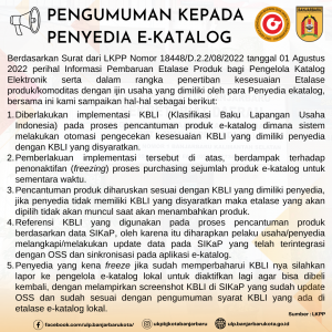 Read more about the article Pengumuman Kepada Penyedia E-Katalog Lokal Kota Banjarbaru Tentang Kebijakan Implementasi KBLI